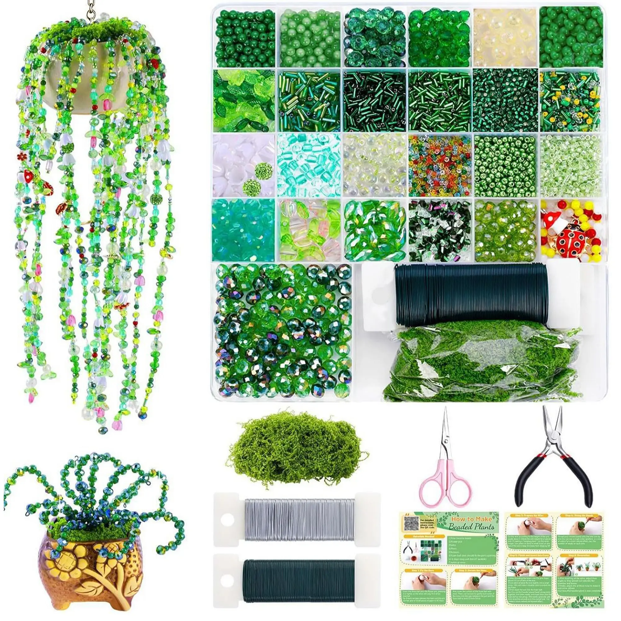 5500 PCS Beaded Plant Kit Resin Beads - Leaf & Flower for DIY Crafts & Jewelry Making, Forever Plant Decor