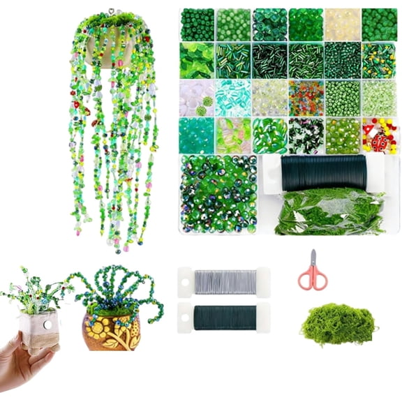 Forever Plant Kit, 5500 Pcs Green Glass Beads for Beaded Plants with Video Tutorial, Leaf Beads for DIY Craft, Suncatcher & Jewelry Making