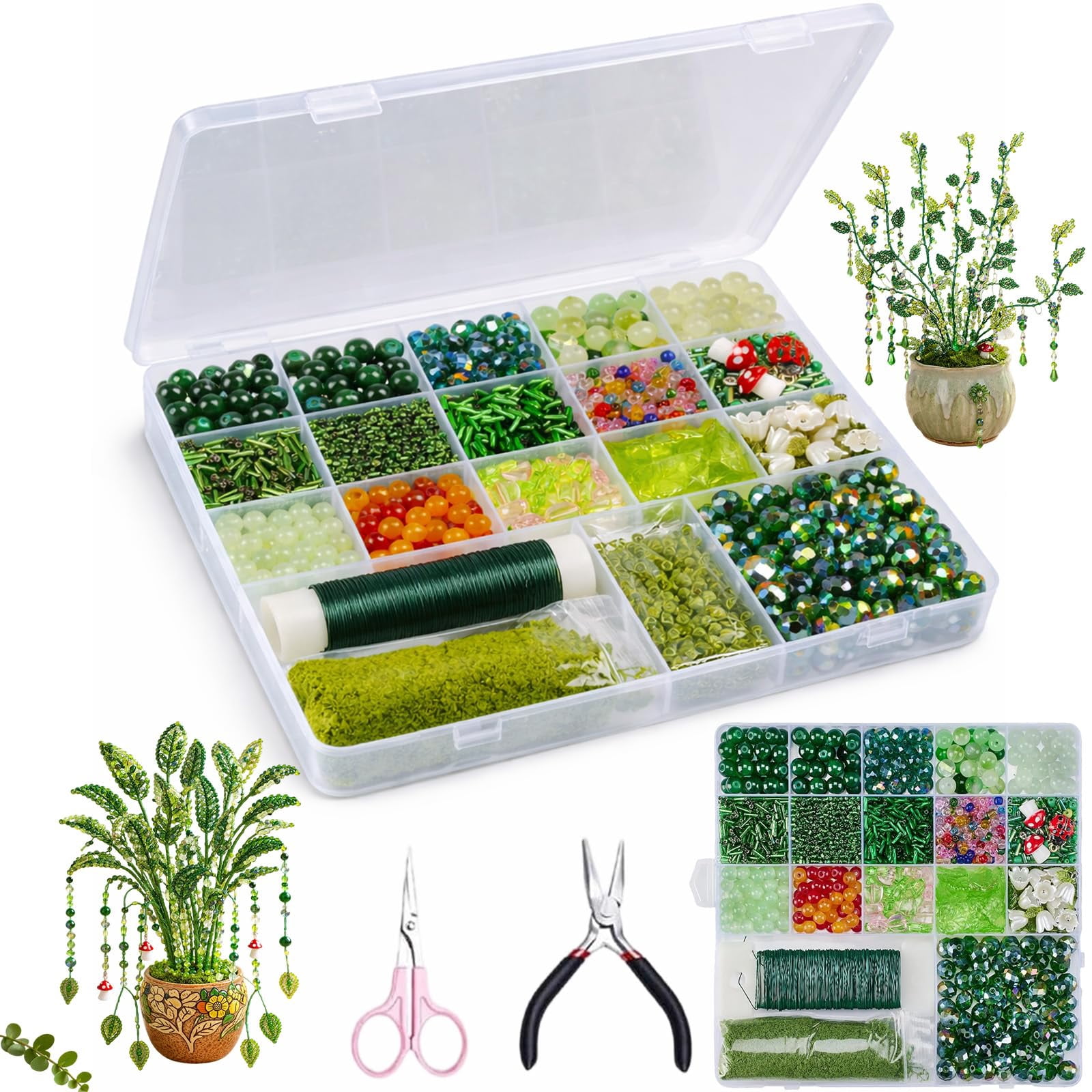 DIY Beaded Plant Kit, 2026 New Green Beads for Beaded Plants, Forever Plant Kit for DIY Plant Making, Leaf Beads for Jewelry Making, for Jewelry Making DIY Craft