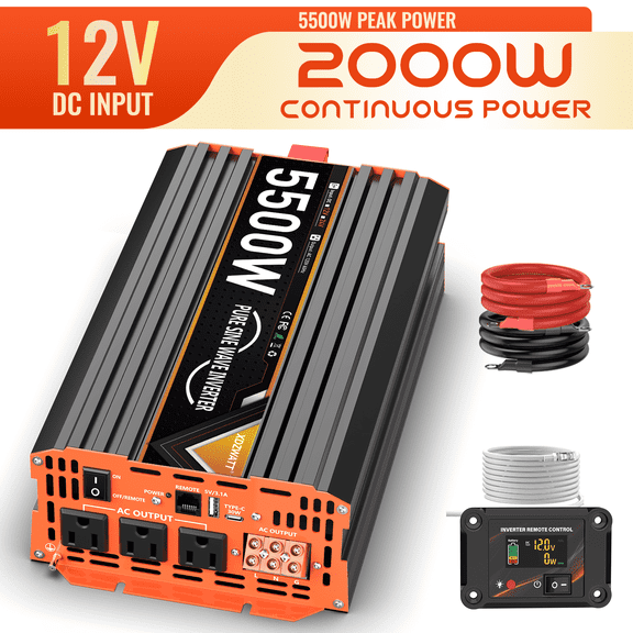 24V 2000W Continuous 5500W Surge Power Inverter LCD Display, Remote Control for Car