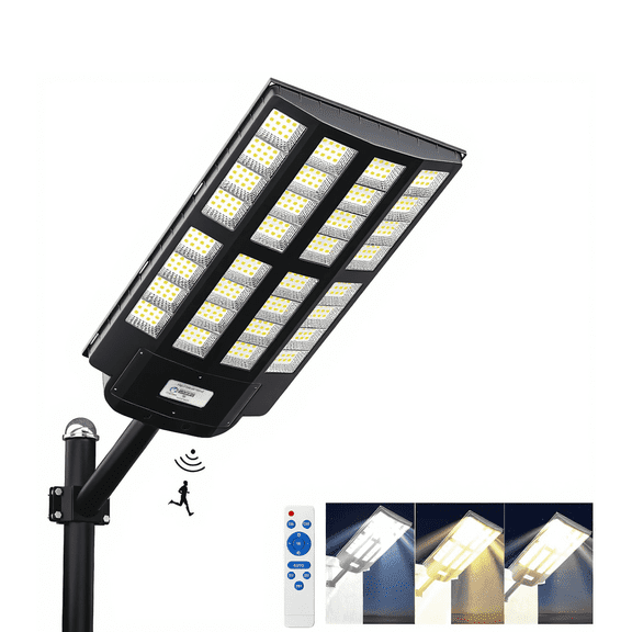 Bjsuc 5500W Super Bright Street Light- 3000K/4000K/6500K Waterproof Motion Sensor Solar Parking Lot Lights with Remote