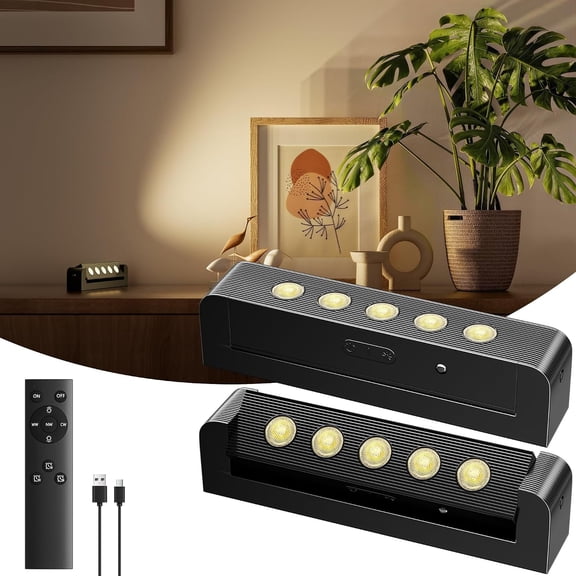 5500mAh Rechargeable Spotlight Indoor, LED Uplighting | Remote Control, Daily Auto Timer, 3 Colors & Dimmable, 360?Ratation, Accent Lignting for Art Painting Display, 2 Pack