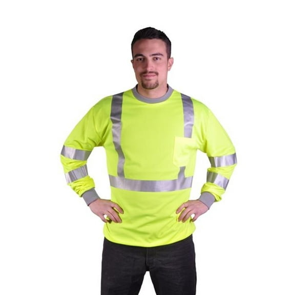 5505 Standard Class 3 Moisture Wicking Long Sleeve Birdseye Lime Crew Neck Shirt, Medium