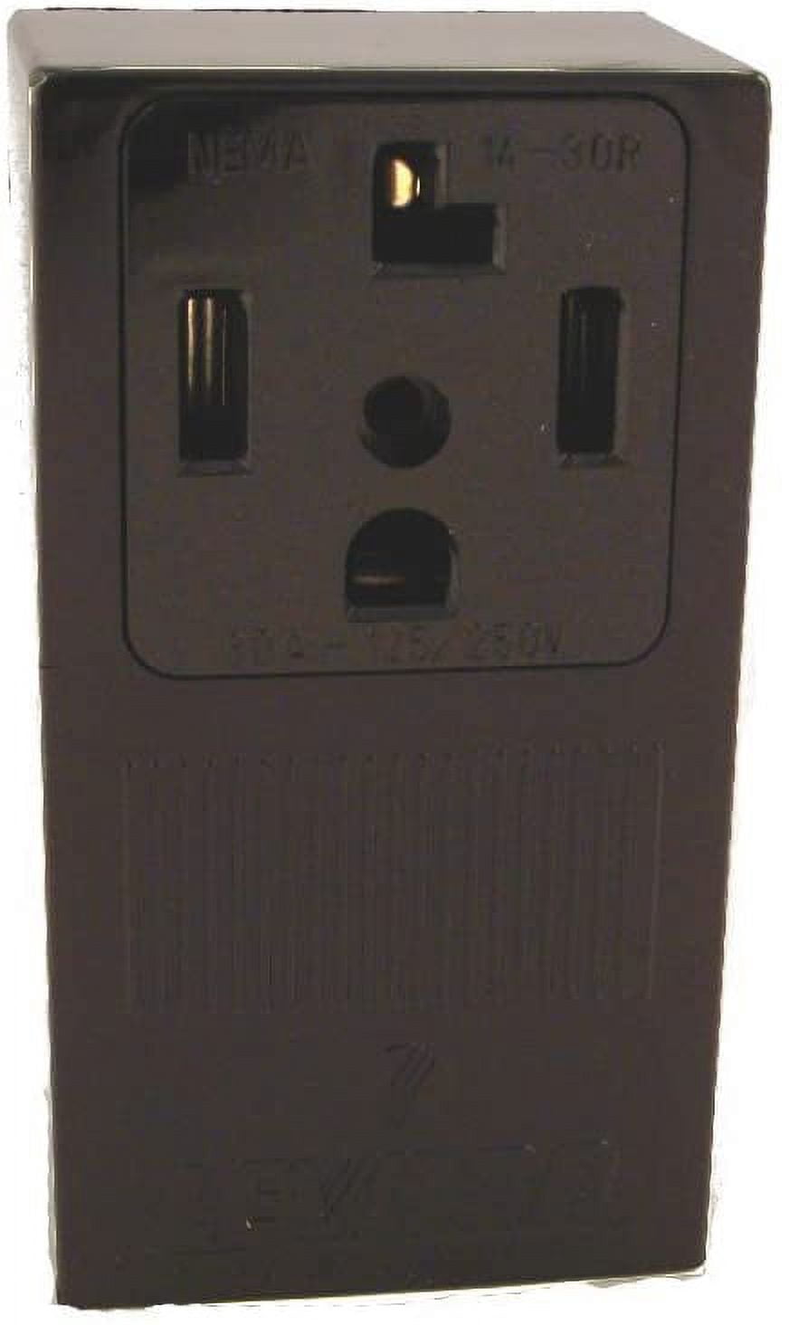55054 30 Amp, 125/250 Volt, NEMA 14-30R, 3P, 4W, Surface Mounting Receptacle, Straight Blade, Industrial Grade, Grounding, , Side Wired, Steel Strap, Black