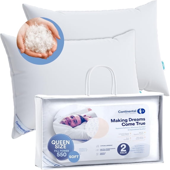 550FP Goose Down Pillow - Soft - Queen Size - 2 Pack