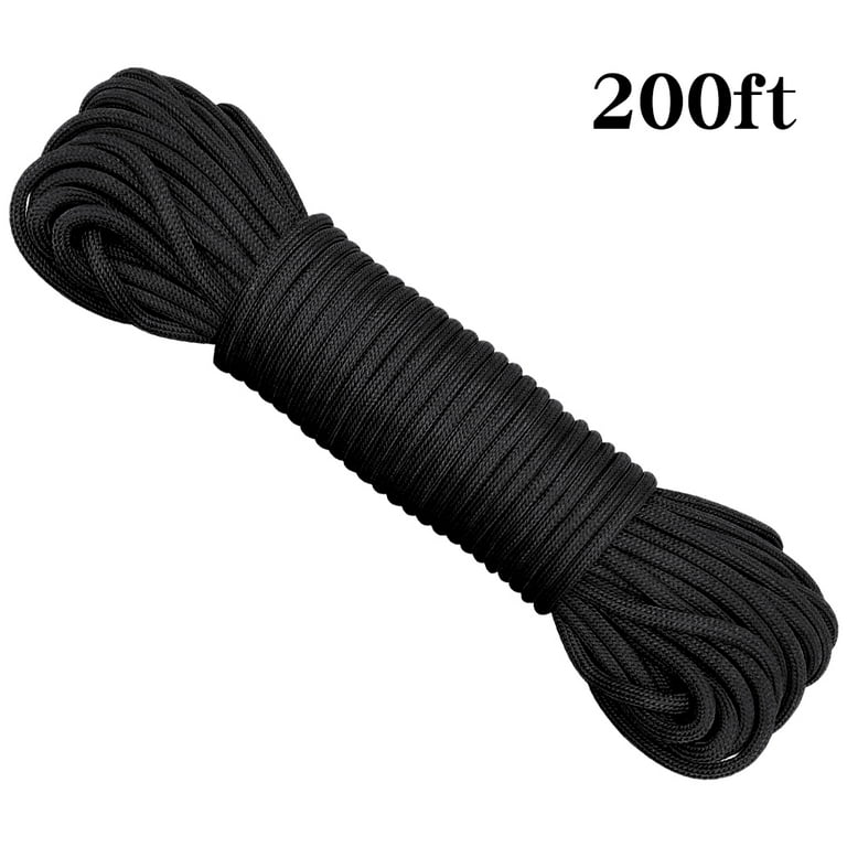 550lb Paracord Parachute Cord Rope Mil Spec Type III 7 Strand 50 100 500 1000ft, adult Unisex, Size: 200', Black