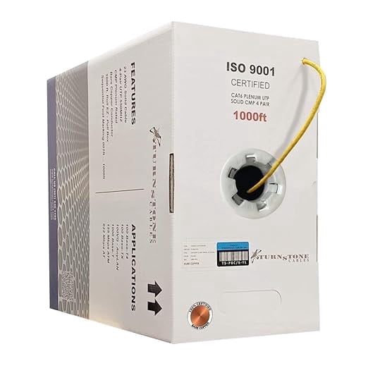 TS Cables Cat6 Plenum Solid Pure Copper 550 Mhz 23 AWG Cable Yellow