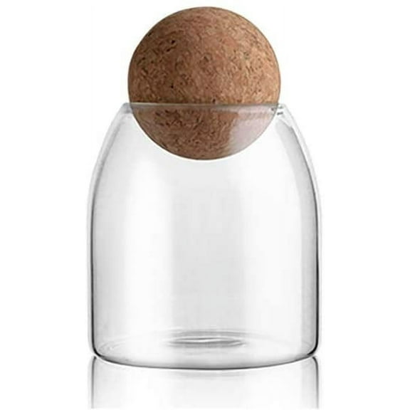 550ML/18Oz lass Stora e Container with Ball Cork, Cute Decorative Or anizer Bottle Canister Jar with Air Ti ht Wood Lid for Food, Coffee, Candy, Bathroom Apothecary Cotton Swab Qtip Holder