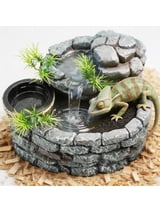 550ML 2-in-1 Reptile Water Fountain, Natural Rock Waterfall & Food Dish, Ultra-Quiet Terrarium Dispenser for Chameleon, Gecko, Lizard