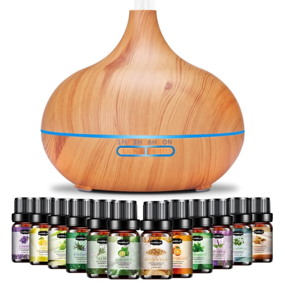 550ML Large Capacity Essential Oil Diffuser with 12 Oils, 7-Color LED Night Light Humidifier for Home Hotel Spa Yoga, Ideal Relaxation Gift
