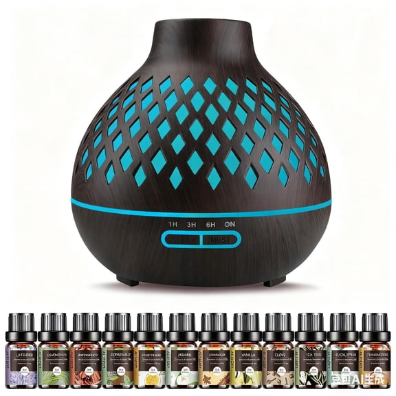 550ML Large Capacity Essential Oil Diffuser with 12 Oils, 7-Color LED Night Light Humidifier for Home Hotel Spa Yoga, Ideal Relaxation Gift
