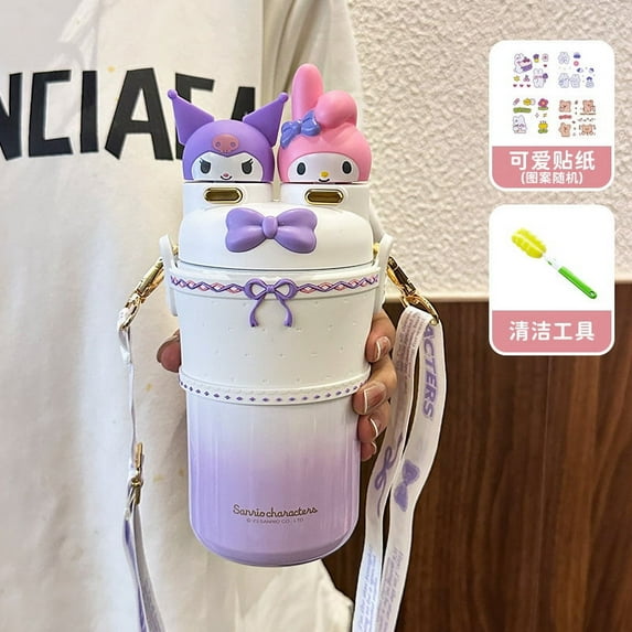 550ML Sanrio Kuromi Mymelody Cartoon Double Drinking Cup Thermal Thermo Water Bottle Tumbler Mug Kettle Straw Cup Gifts