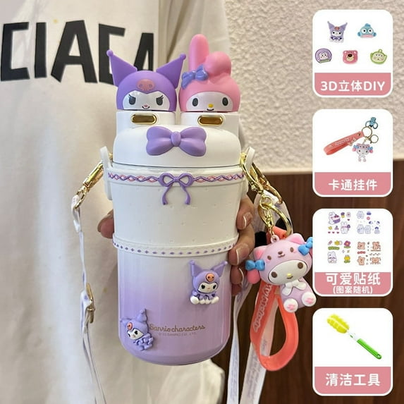 550ML Sanrio Kuromi Mymelody Cartoon Double Drinking Cup Thermal Thermo Water Bottle Tumbler Mug Kettle Straw Cup Gifts