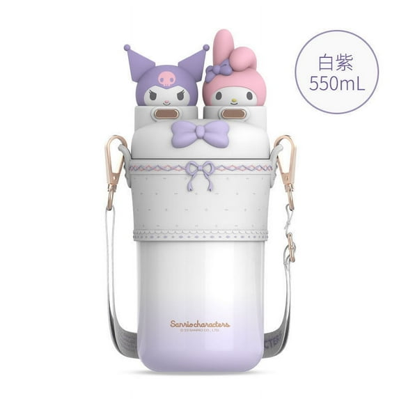 550ML Sanrio Kuromi Mymelody Cartoon Double Drinking Cup Thermal Thermo Water Bottle Tumbler Mug Kettle Straw Cup Gifts