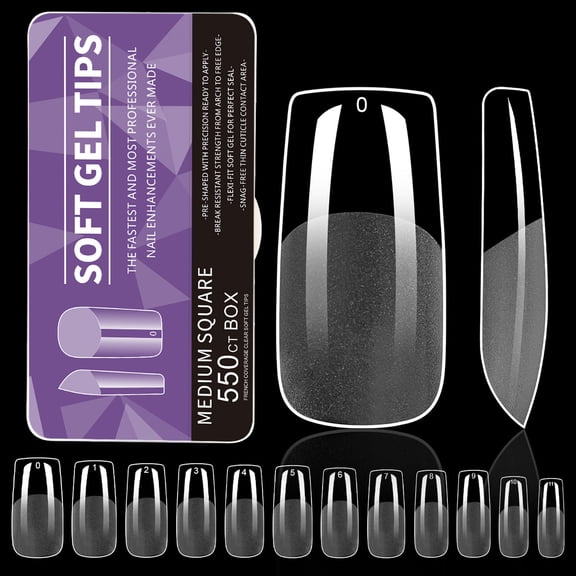 550PCS Almond Gel Nails Tips Pre Etched Clear Full Covers Soft Acrylic Extensions for Saon and Home Manicure