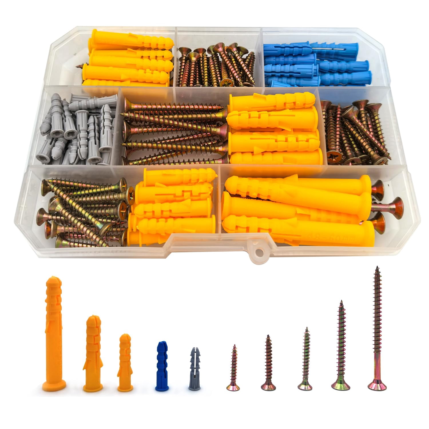 550PCS Screws and Drywall Anchors Kit, 275 Flat Head Screw and 275 Picture Hanging Anchor for Household Repairs with 8 Sizes Heavy Duty Drywall Anchors and Phillips Screw Assortment