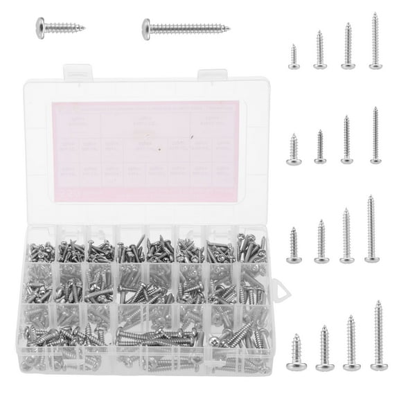 550PCS Wood Screws Assortment Kit 304 Stainless Steel Assorted Multipurpose Self Tapping Screws Set with Screwdriver Head for Soft Metal Concrete