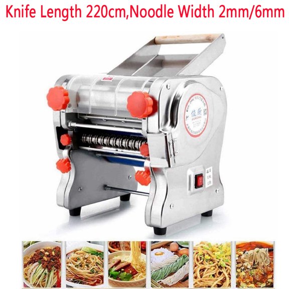 550W 110V Stainless Steel Automatic Electric Noodle Making Pasta Maker Dough Roller Noodle Cutting Machine Dumpling Skin Maker (Knife Length 220mm,Noodle Width 2mm/6mm)
