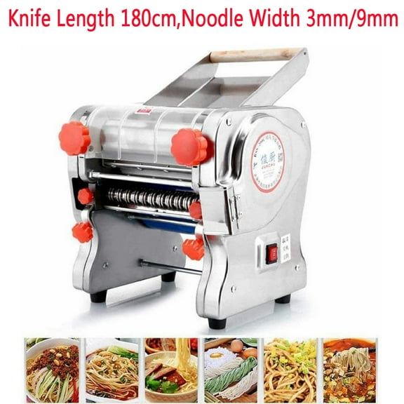 550W 110V Stainless Steel Automatic Electric Noodle Making Pasta Maker Dough Roller Noodle Cutting Machine Dumpling Skin Maker (Knife Length 180mm,Noodle Width 3mm/9mm)