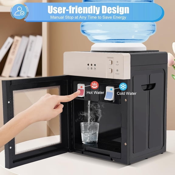 550W 110V Top Loading Water Cooler Dispenser, 5-Gallon Electric Hot and Cold Dispenser, Top Loading Countertop Water Cooler Dispenser with PP Shell, Champagne Gold
