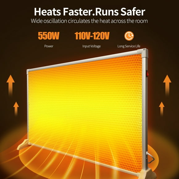 550W Electric Heater, Graphene Heated Wall Heating, Wall Mount Space Heater Panel, No Fan & Light, Energy Efficient, Infrared Wall Heater, for Indoor, Large Room, Office, Bedroom, and Garage Use