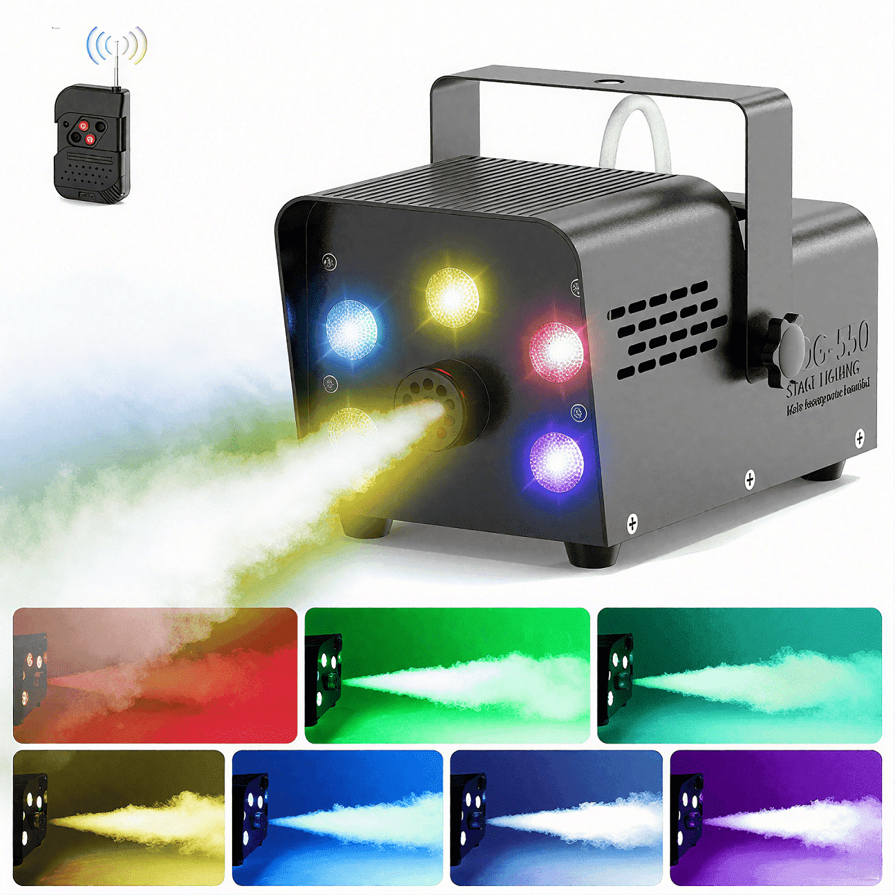 Wondnuga Fog Machine Smoke Machine 550W 3-in-one RGB Light Beads Smoke Machine Remote Control for Halloween Party Wedding