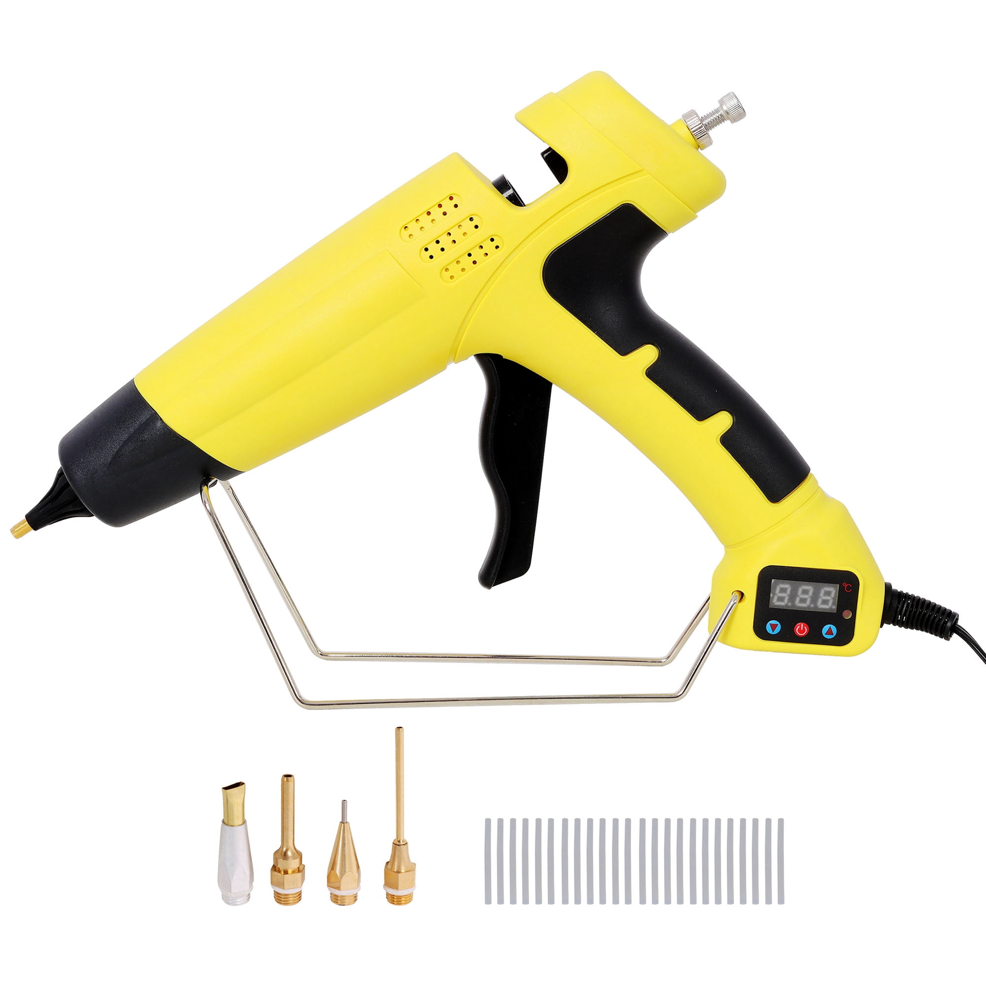 550W Hot Glue Gun With Digital Display , Temperature Adjustable Professional Glue Gun with 4 Replacement Nozzles, DIY Craft Repair Thermo Tool with 24Pcs Highly Viscous Glue Sticks