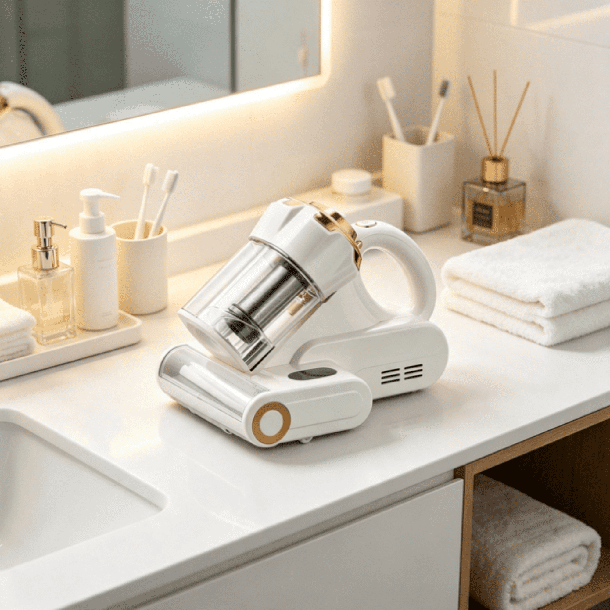 550W Mattress Vacuum Cleaner, 18KPa Suction with Dual Dust Bin, HEPA Filter, UV-C & Heating, Corded Handheld for Bed & Sofa, White