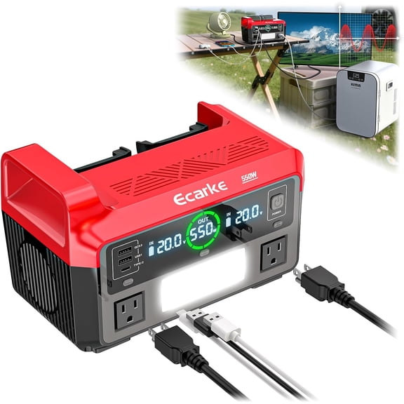 550W Portable Power Inverter (Compatible With 18V Battery, Without Battery) - Pure Sine Wave DC 20V To AC 110V, 2USB-C + 2AC Outlets, 600LM LED Light For RV&Camping & Emergency Power Outages