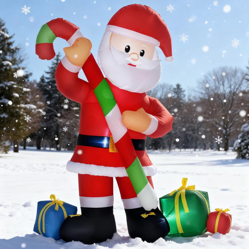 6ft Inflatable Santa Claus with Candy Cane Gift Boxes LED Lights IP44 Outdoor Yard Christmas Decoration