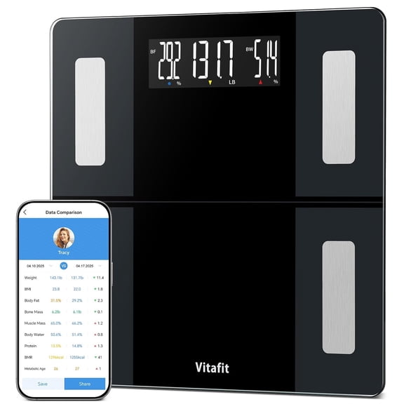 550lb Smart Bathroom Scale for Body Weight, High Precision in 0.1lb Assured by Weight Professional Factory Since 2001, App Sync 13 Composition with BMI and Fat, Black