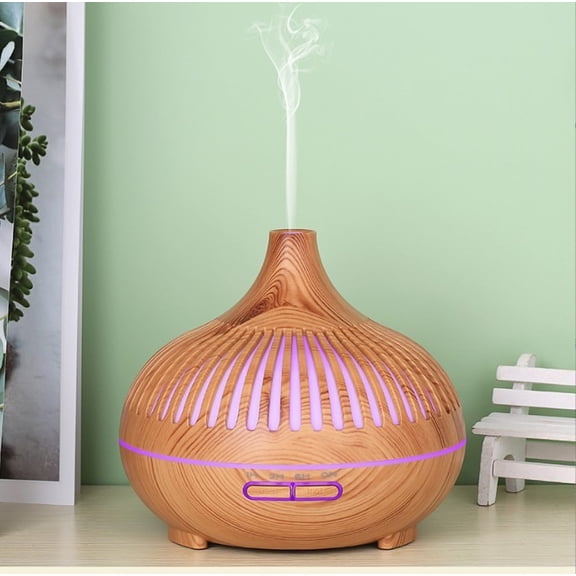 550ml Essential Oil Diffuser, Wood Grain Ultrasonic Humidifier with 7-Color LED Night Light, Auto Shut-Off, Quiet Aromatherapy Diffuser for Home, Office, Bedroom, Light/Dark Wood