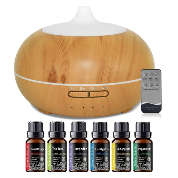550ml Essential Oil Diffuser with Remote Control, 7 LED Color Changing Lights, Quiet Operation for Bedroom Office Yoga