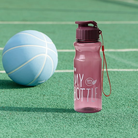 550ml Flip-Top Leak-Proof Water Bottle - Portable Plastic Sports Cup with Handle & Strap - Dishwasher Safe - for Outdoor, Camping, Gym (Blue/Pink/Yellow/Wine) - 18.59oz Capacity