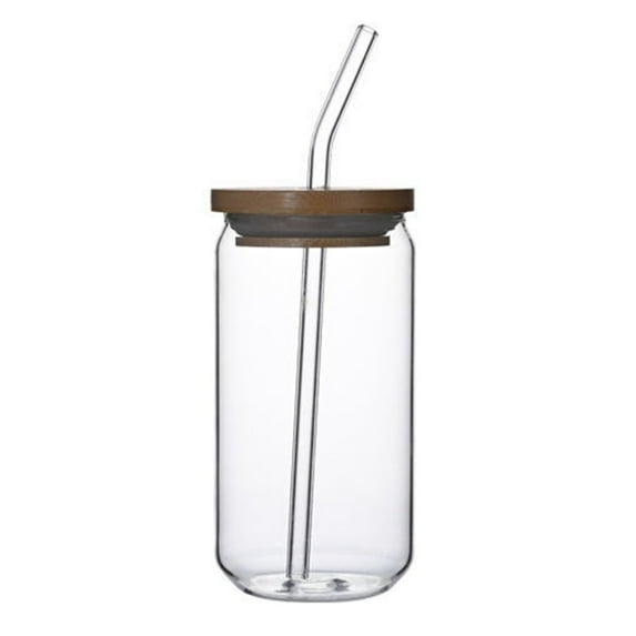 550ml Glass Cup with Bamboo Lids and Straws, Wide Mouth Clear Drinking Glass Bottle, Old Fashioned Decorative Tumbler Cups for Kids and Adults