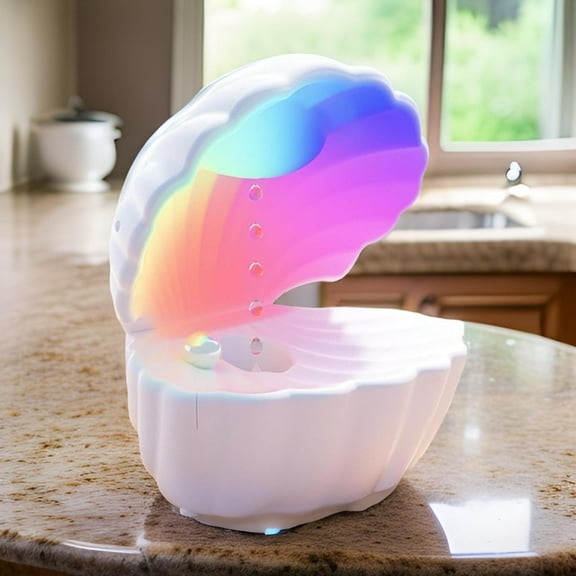 550ml Mist Humidifier Bedside Lamp Auto Shut-off Desktop Humidifier for Bedroom Home Office Water Drip Bluetooth Speaker Pearly Shell-Shaped with RGB LED Night Light (White)