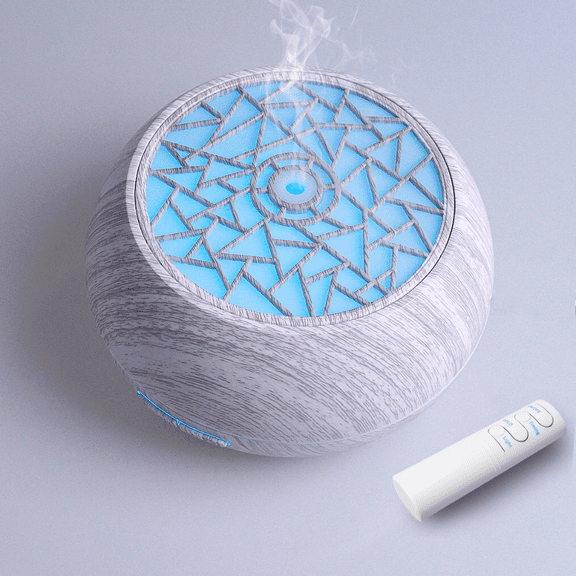550ml Ultrasonic Diffuser  Wood Grain  Remote  7 LED Mood Lights  6 Essential Oils  Home Wellness