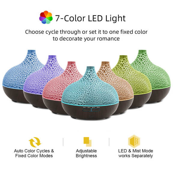 550ml Ultrasonic Oil Diffuser Crack Design Auto Shut Off Quiet Humidifier for Home Office Spa Aromatherapy Essential Oil