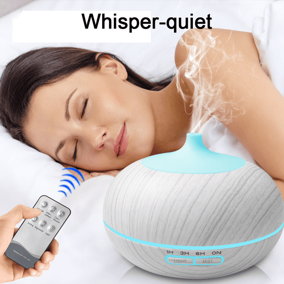 550ml Wood Essential Oil Diffuser Remote 7 Color Mood Lighting Whisper Quiet Humidification 6 Oils Bundle