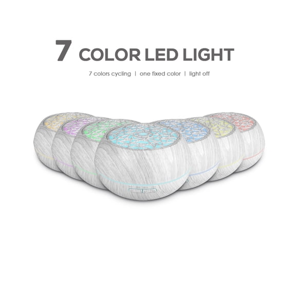 550ml Wood Grain Ultrasonic Aroma Diffuser with Remote 7 LED Mood Lights & 6 Essential Oils for Home Aromatherapy