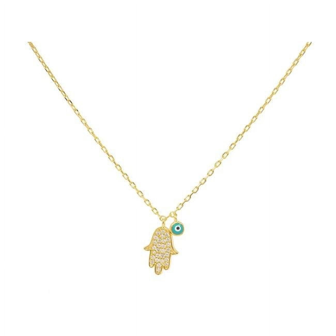 551207G 15 - 17 in. Gold Mini Hamsa Hand & Evil Eye Sterling Silver Necklace