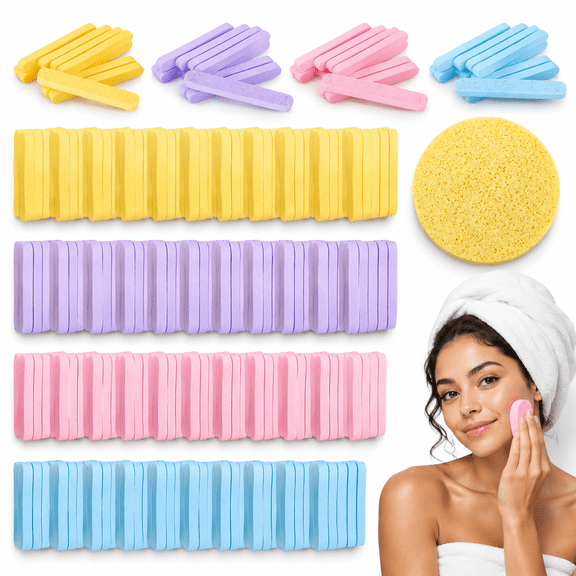 552 Count Disposable Round Compressed Facial Sponges for Makeup Removal and Spa Use