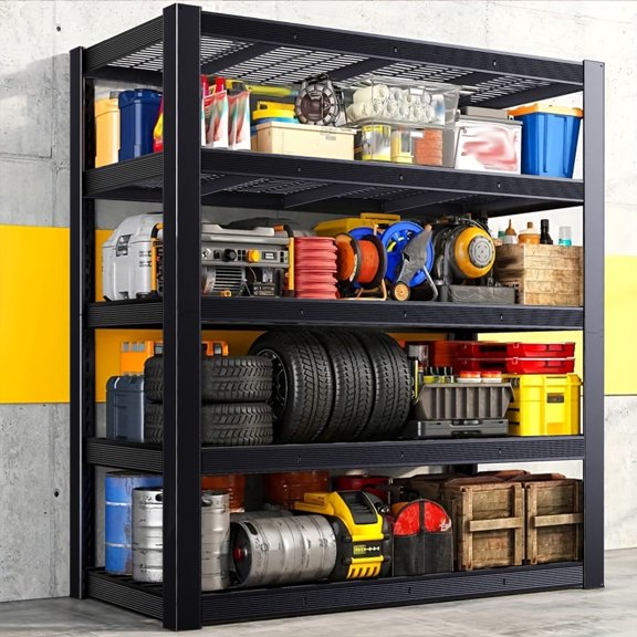 5524 Storage Racks Bin Storage Shelving, Metal Yard Tool Stand Holder Organizer for 37 Long-Handled, Broom, Shovel, Rake