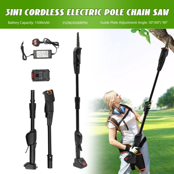 552W Cordless Electric Pole Saw with 4.1 FT Extendable Detachable Shaft, Lightweight Tree Trimming Branch Cutter, Low Noise Powered Pruner with 1500mAh Battery & Standard Charger