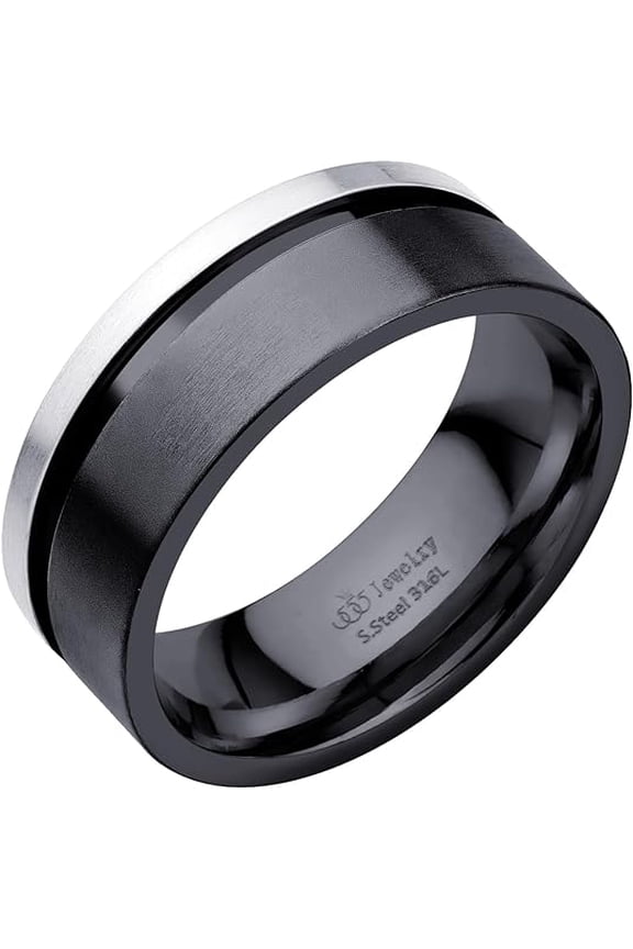 555 Jewelry Stainless Steel Rings for Men, Comfortable Fit Mens Wedding Band Jewelry Gift for Him, Stainless Steel Rings for Boys | Black-Silver, US 9