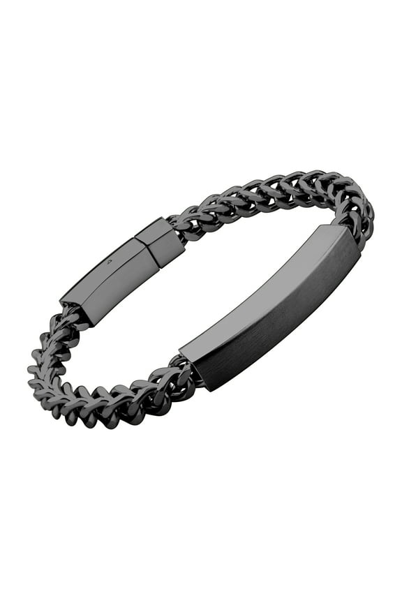 555 Jewelry Stainless Steel Square Magnetic Clasp Franco Chain ID Men Bracelet with Bar, Black