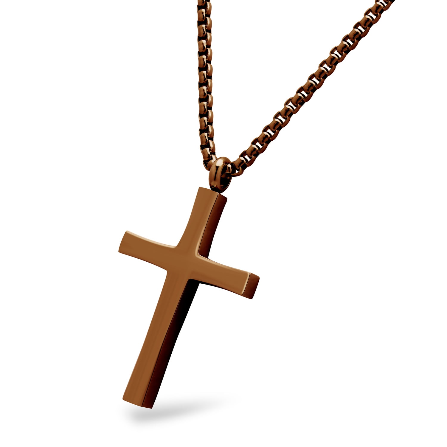 555Jewelery Stainless Steel Metal Cross Unisex Adjustable Rolo Chain Religious Christian Pendant Necklace, Brown Coffee 18 inch