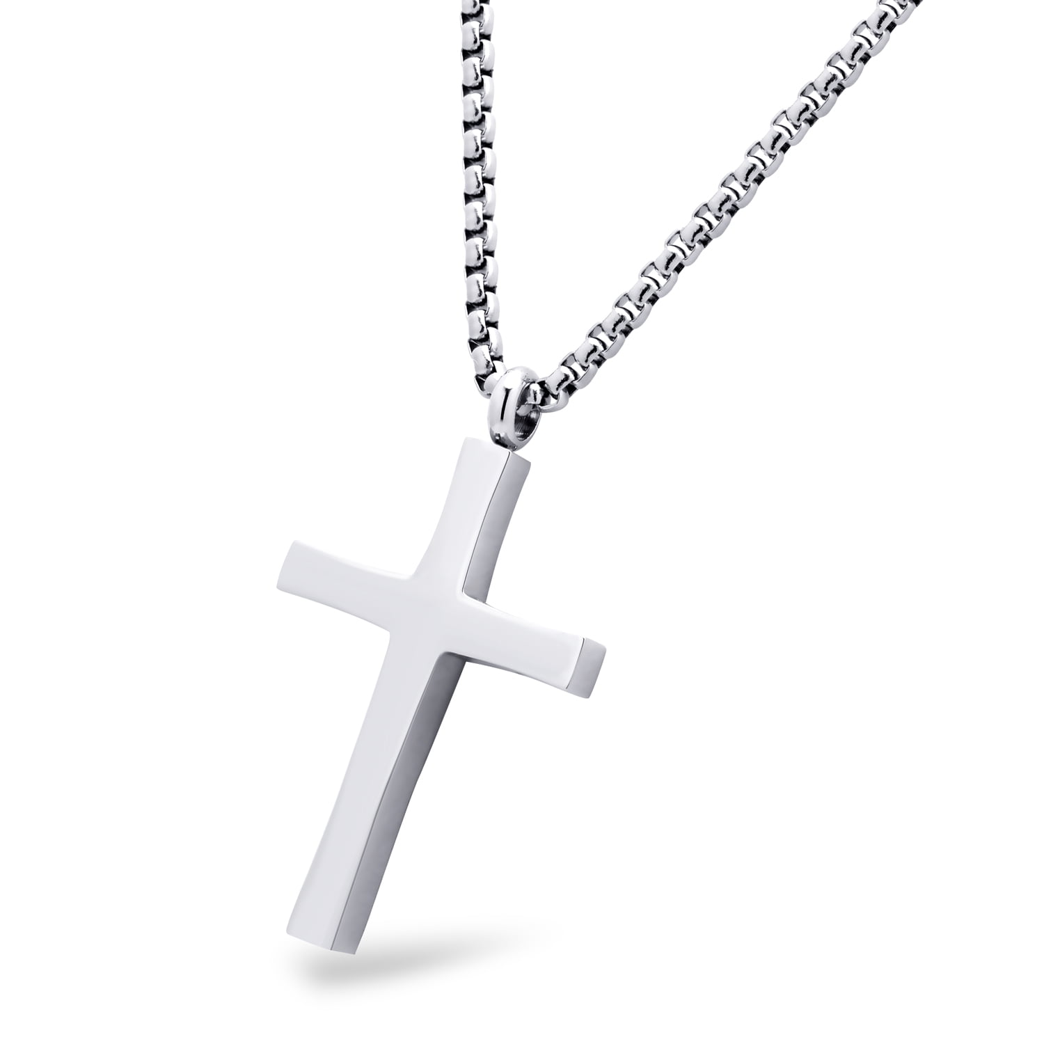 555Jewelery Stainless Steel Metal Cross Unisex Adjustable Rolo Chain Religious Christian Pendant Necklace, Silver 28 inch