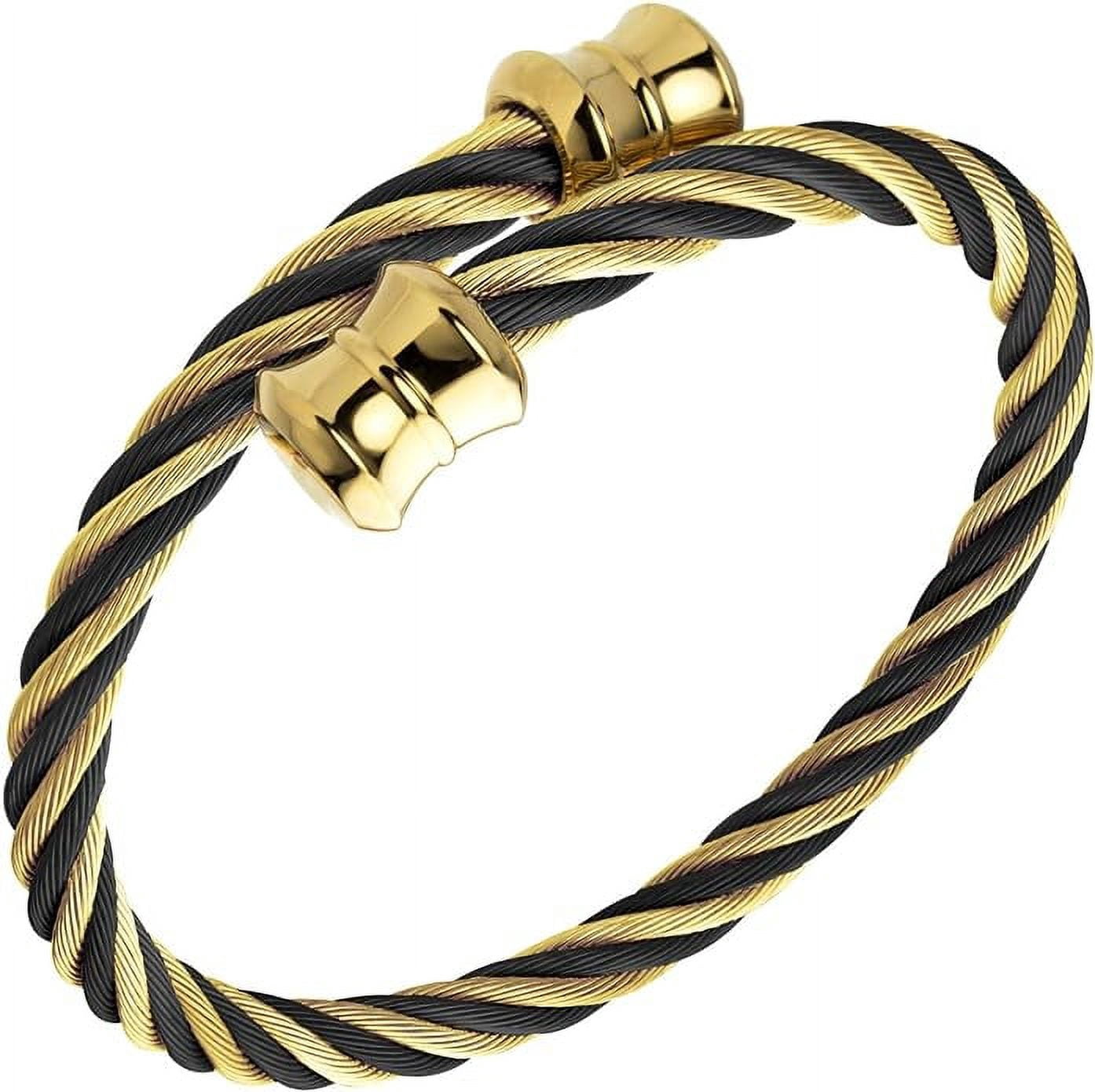 555Jewelry 2 Tone Adjustable Twisted Wire Cable Bangle Bracelets