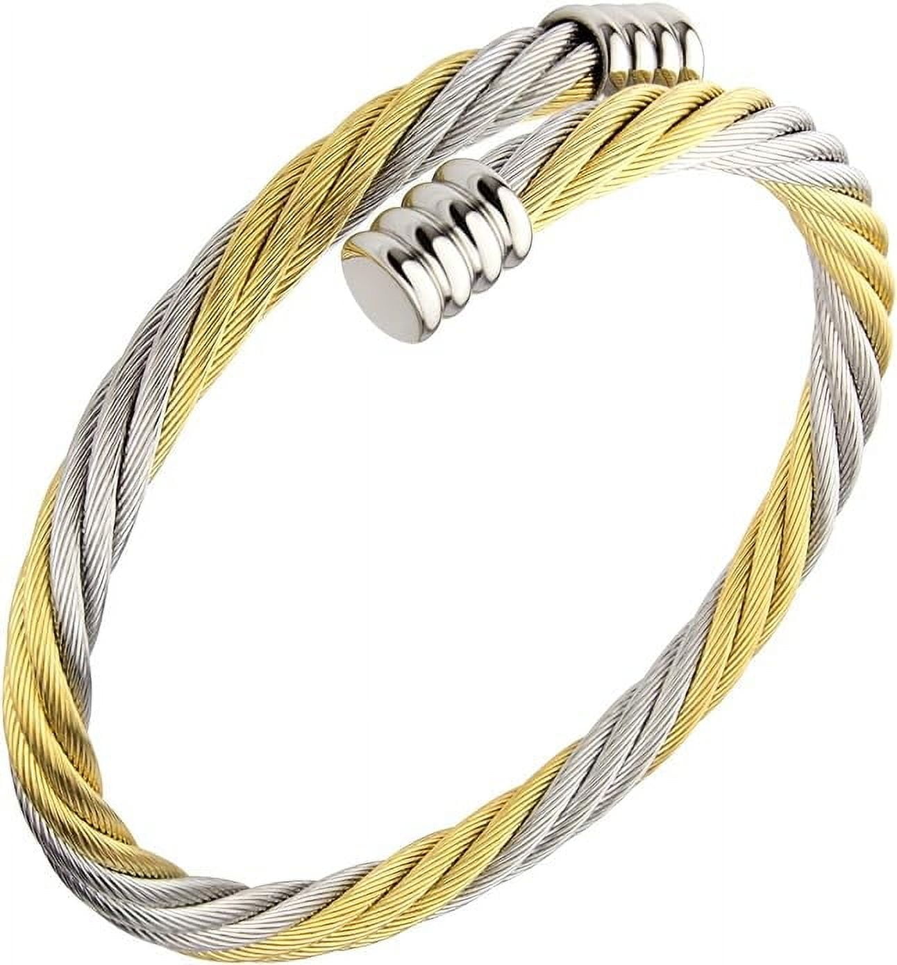 555Jewelry 2 Tone Adjustable Twisted Wire Cable Bangle